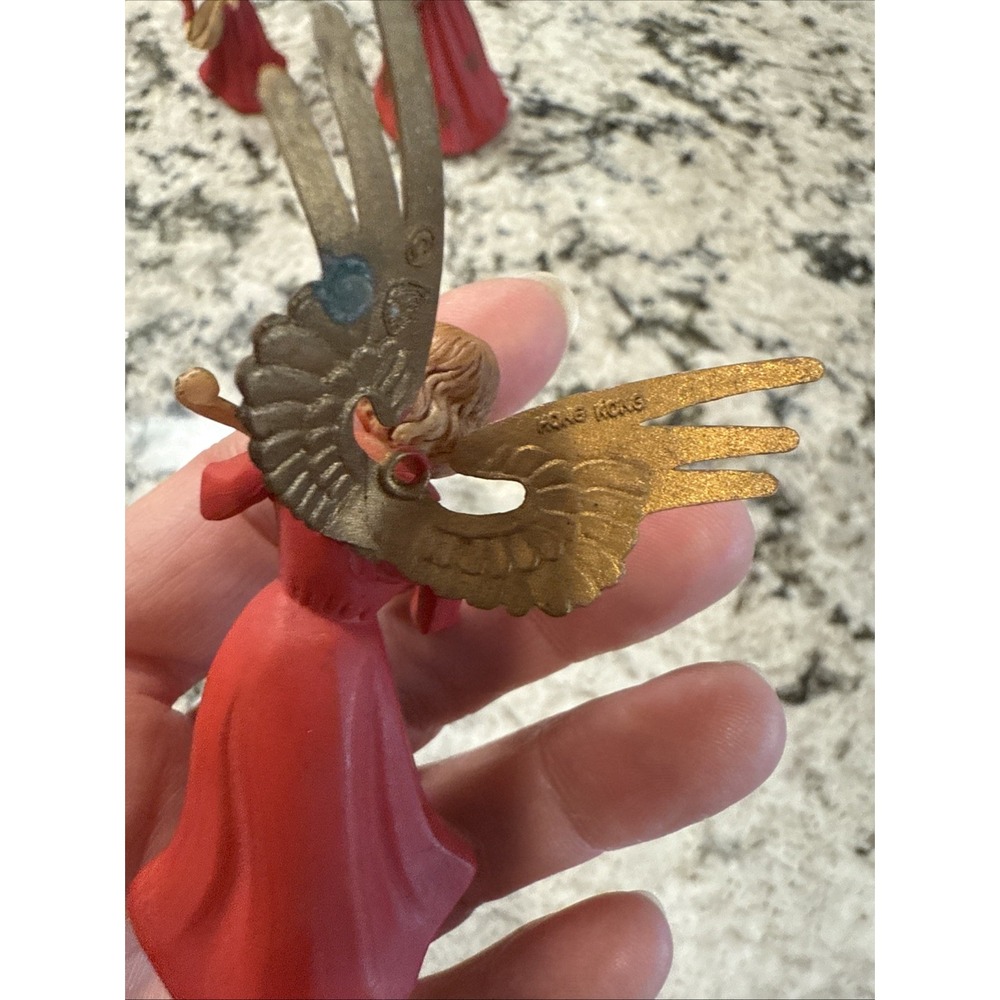 Set of 3 Vintage Celluloid Angels Instruments Red Hong Kong - Picture 13 of 16
